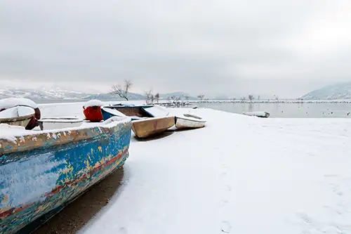 snowy shoreline frozen lakefront & winter boats collection (17)