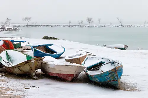 snowy shoreline frozen lakefront & winter boats collection (25)