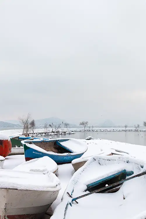 snowy shoreline frozen lakefront & winter boats collection (48)