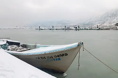 snowy shoreline frozen lakefront & winter boats collection (57)