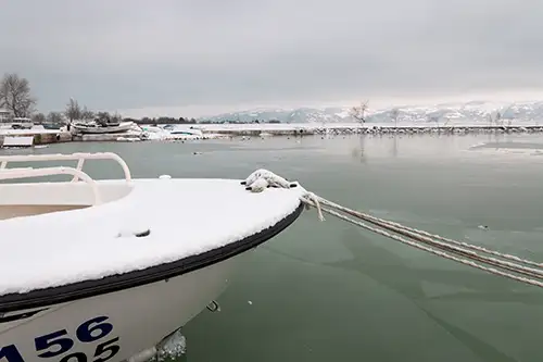 snowy shoreline frozen lakefront & winter boats collection (59)