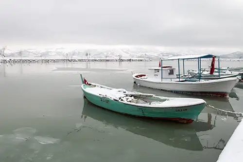 snowy shoreline frozen lakefront & winter boats collection (60)