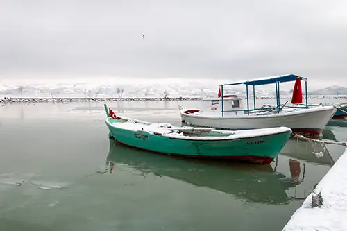snowy shoreline frozen lakefront & winter boats collection (61)