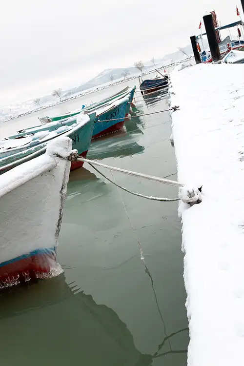 snowy shoreline frozen lakefront & winter boats collection (78)