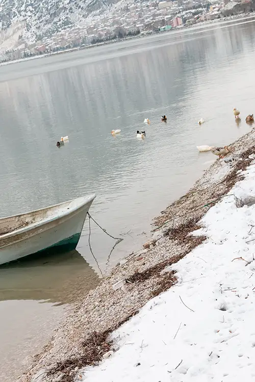 snowy shoreline frozen lakefront & winter boats collection (8)