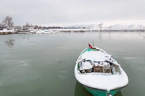 snowy shoreline frozen lakefront & winter boats collection (80)