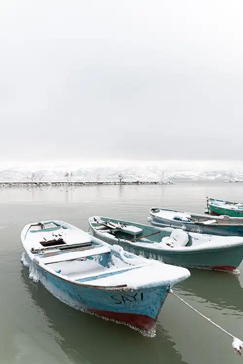 snowy shoreline frozen lakefront & winter boats collection (94)